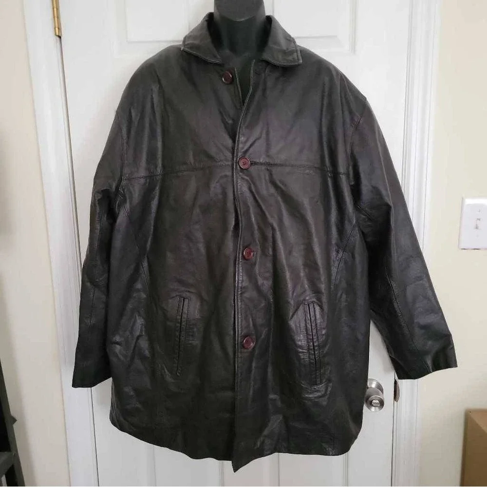 Phase 2 Mens Leather Jacket Brown Button Pockets Removable Lining Big & Tall 2XL